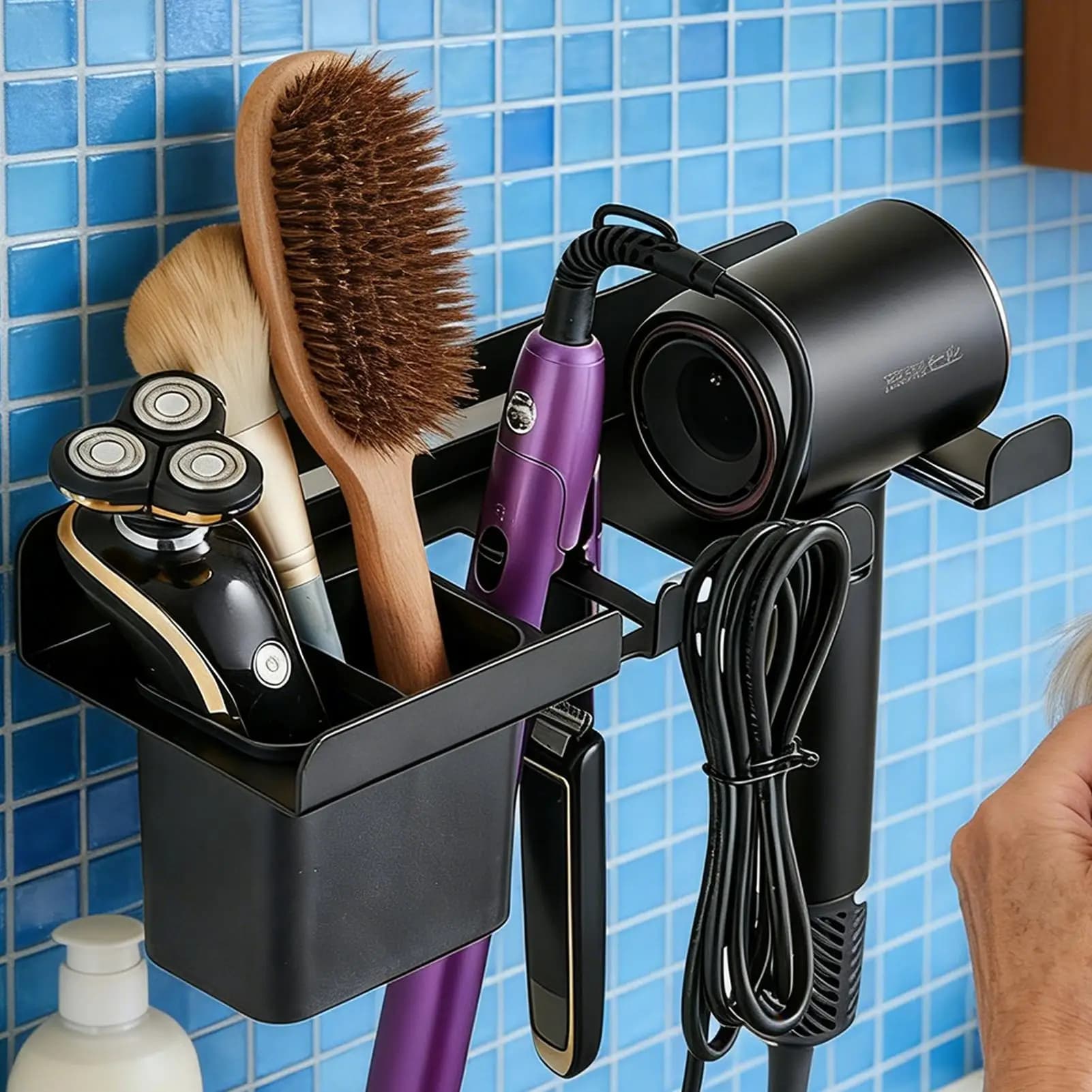 Hair Dryer Holder Anti Slip Straightener Straightener Rack Blow Dryer Holder Wall Mounted for Hairbrush Comb Bathroom Salon