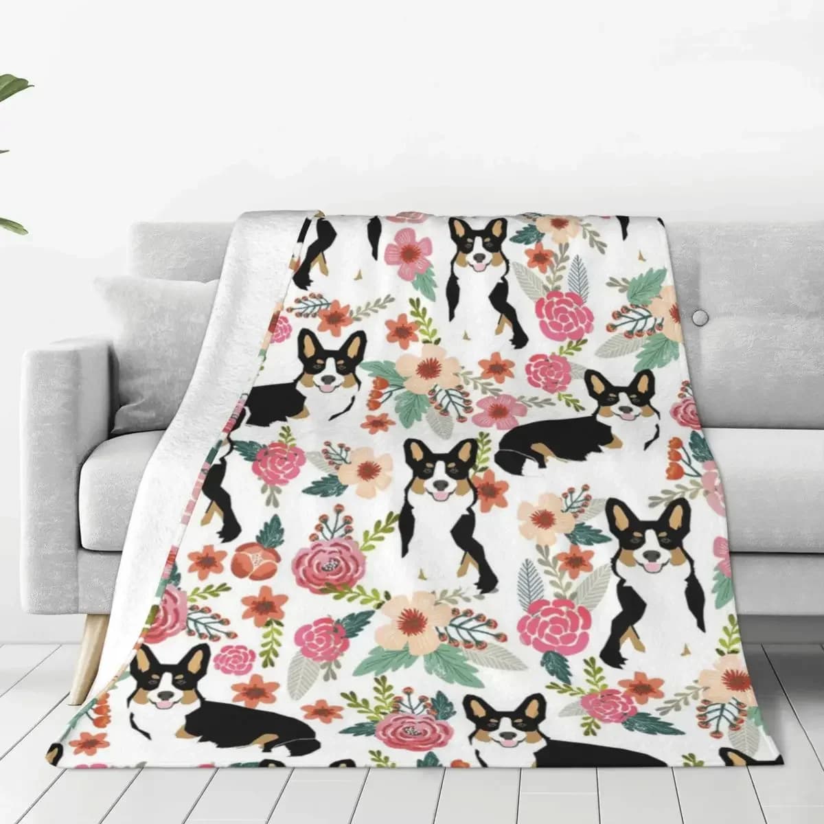 Corgi Lover Dog Coperta sfocata floreale Coperta da tiro personalizzata per cartoni animati animali per la casa