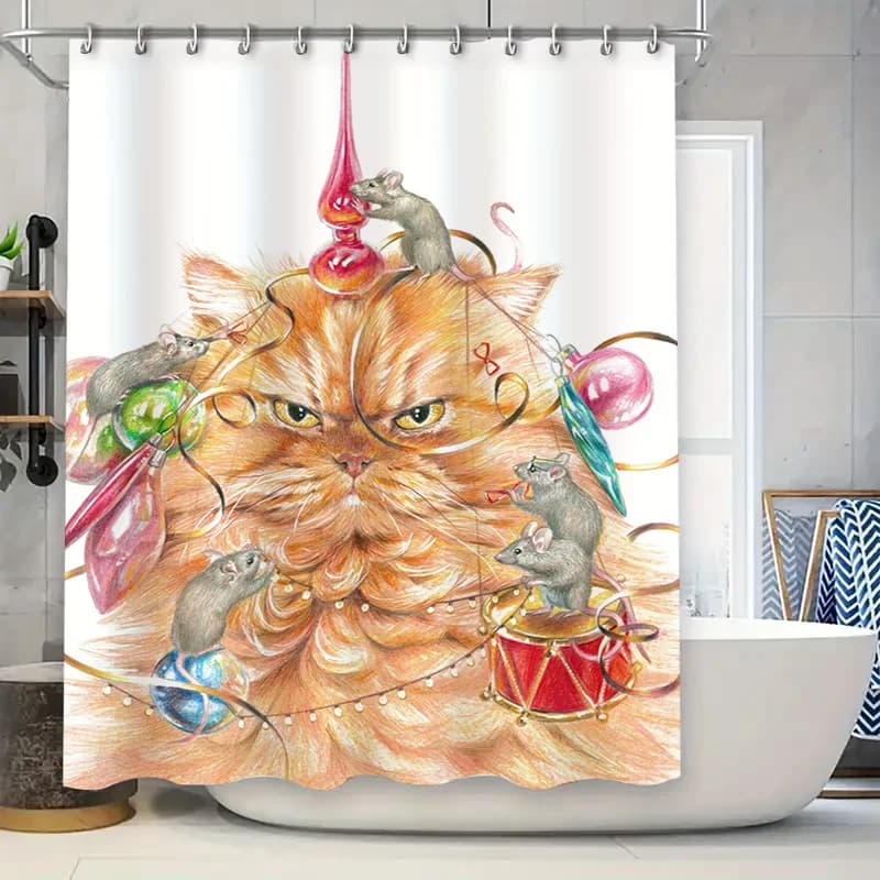 Tende da doccia moderne colorate con stampa di gatti per decorazioni da bagno, tessuto impermeabile con tasca per asta, varie dimensioni disponibili