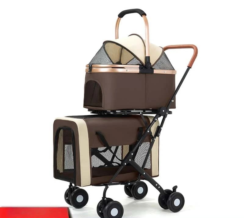 Double Decker Foldable Pet Stroller, Lightweight Hand Push Cart for Dogs Cats Teddy, Outdoor Travel Pet Carrier