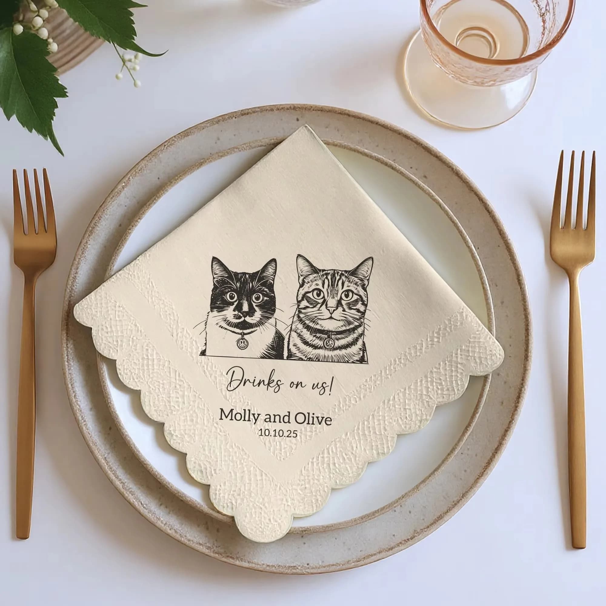 Personalized Paper Napkins for Wedding Scalloped Sage Custom Napkins of Pet Cocktail Napkins for Baby Shower Anniversary Deco