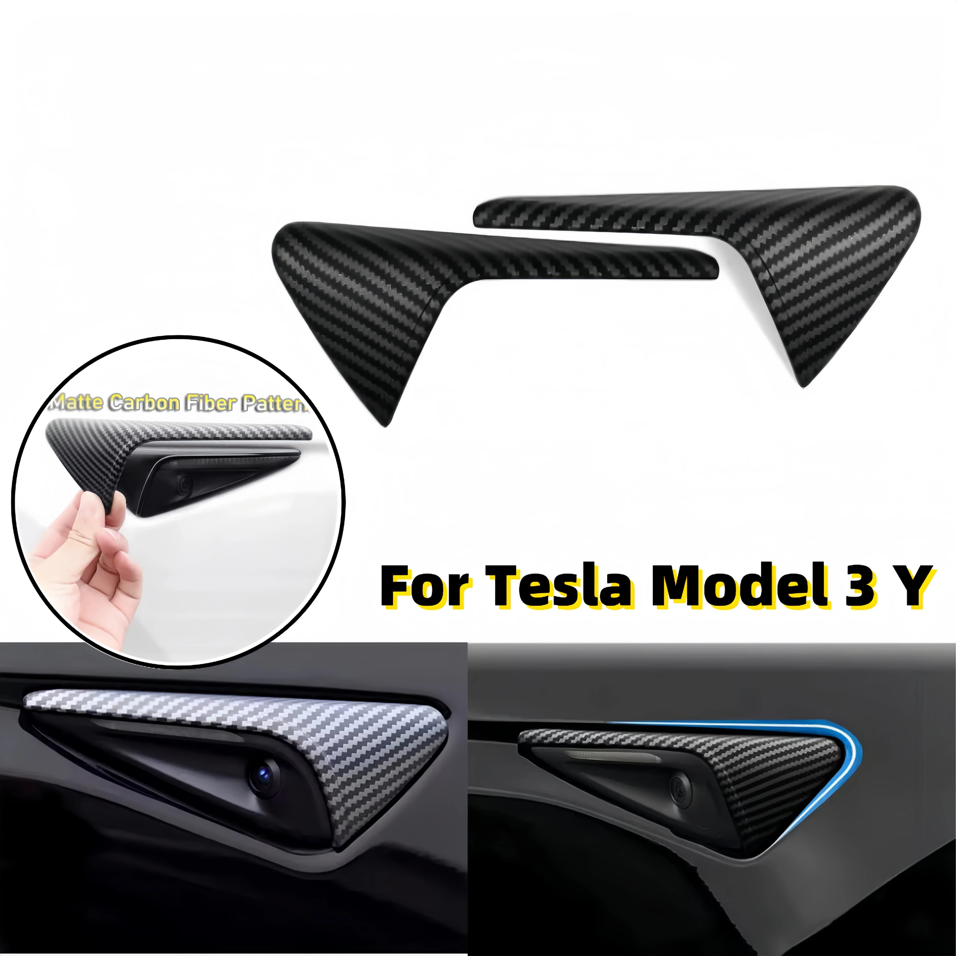 Copertura Protettiva per Telecamera Laterale in ABS Effetto Fibra di Carbonio Opaca per Tesla Model 3 Y 2024 2025, Accessorio di Modifica Auto
