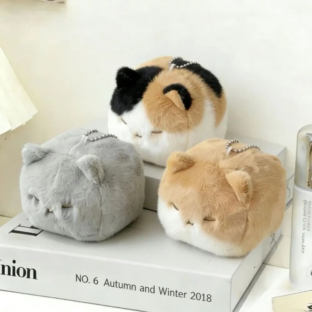 Soft Fluffy Cat Plush Keychain Plush Bead Chain Fluffy Cat Bag Charm Kawaii Cartoon Design Kitty Stuffed Pendant