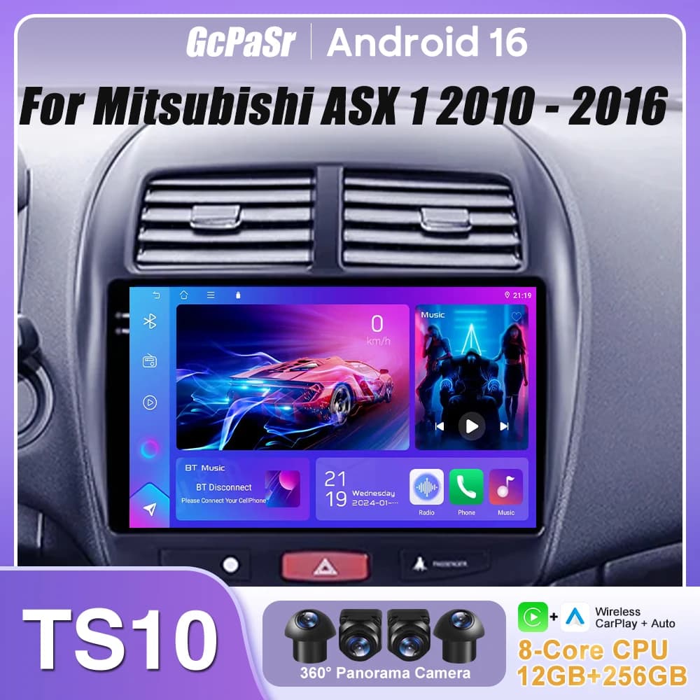 Autoradio con Carplay GPS Android 16 Navigazione Android Auto per Mitsubishi ASX 1 2010 - 2016, Unità Schermo WiFi 4G Senza 2din