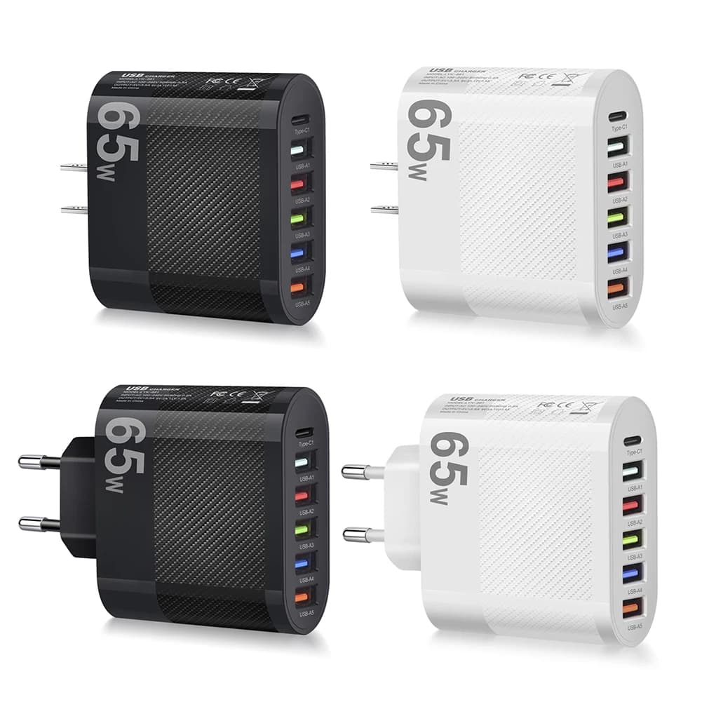 Caricabatterie Portatile 65W USB Type-C 5V/3.5A, Adattatore Intelligente e Leggero per iPhone 14 13 12 Huawei
