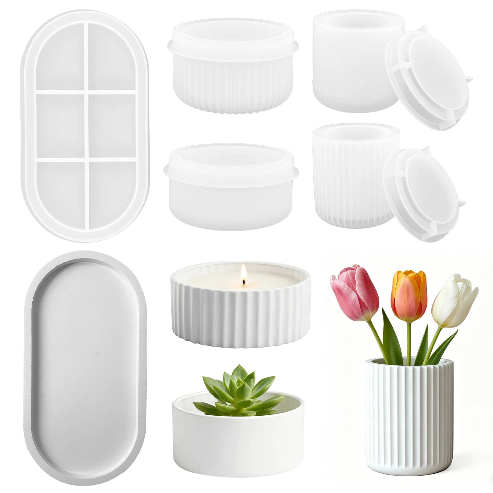 Silicone Vase Mold Reusable Silicone Mold with Lid Multipurpose Casting Mould DIY Resin Flower Pot Molds for Vase Making Gadgets