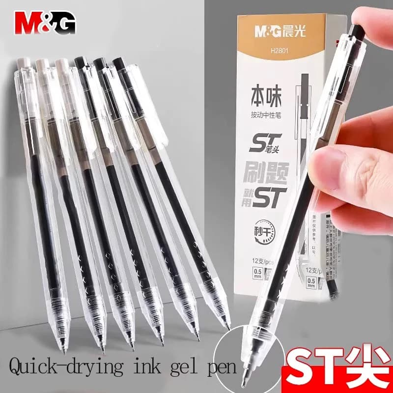 Penna gel M&G Quick Dry, nera 0,5 mm, pennino ST, scrittura fluida, ricaricabile, per studenti e uso in ufficio