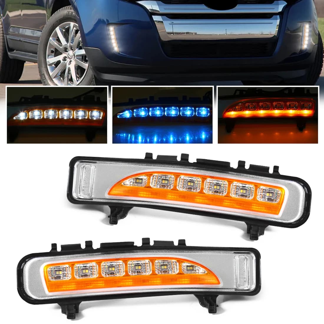 Vendite Dual 3 colori copertura gialla DRL luci di marcia diurna fendinebbia luci diurne per Ford Edge 2011 2012 2013 2014