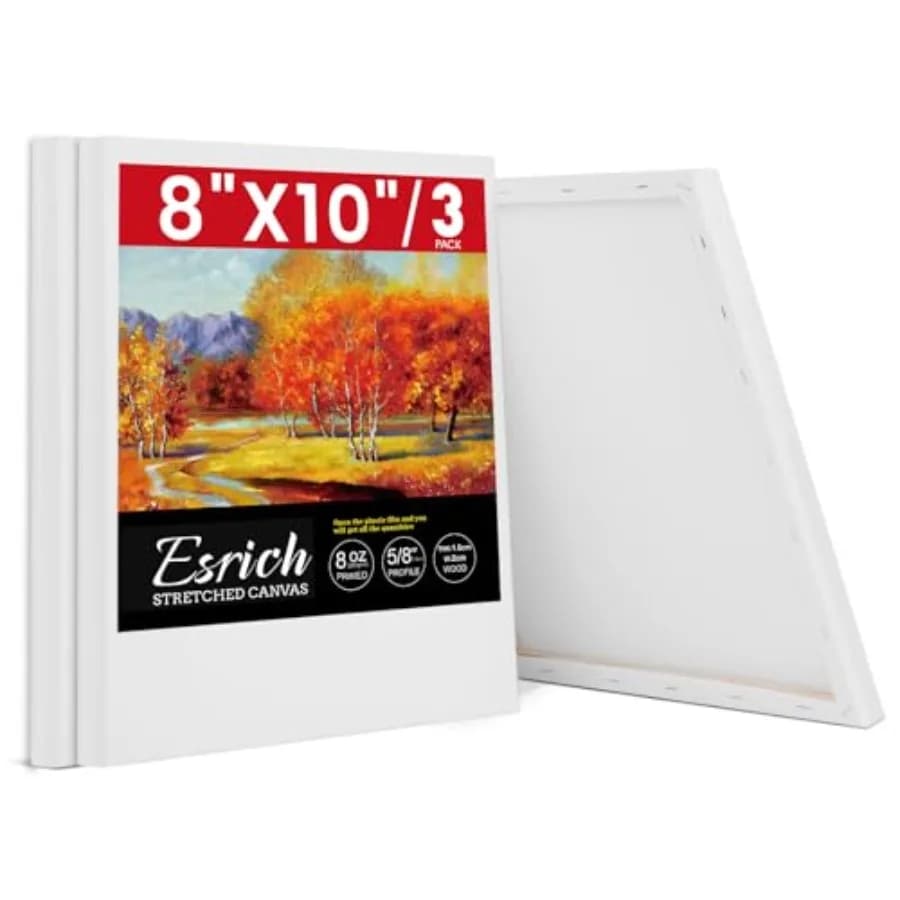 Stretched Canvas for Painting, 3 Pack 8x10 Canvas Value Pack, Primed Acid-Free Cotton Blank Canvas, Paint Canvases for Oil and
