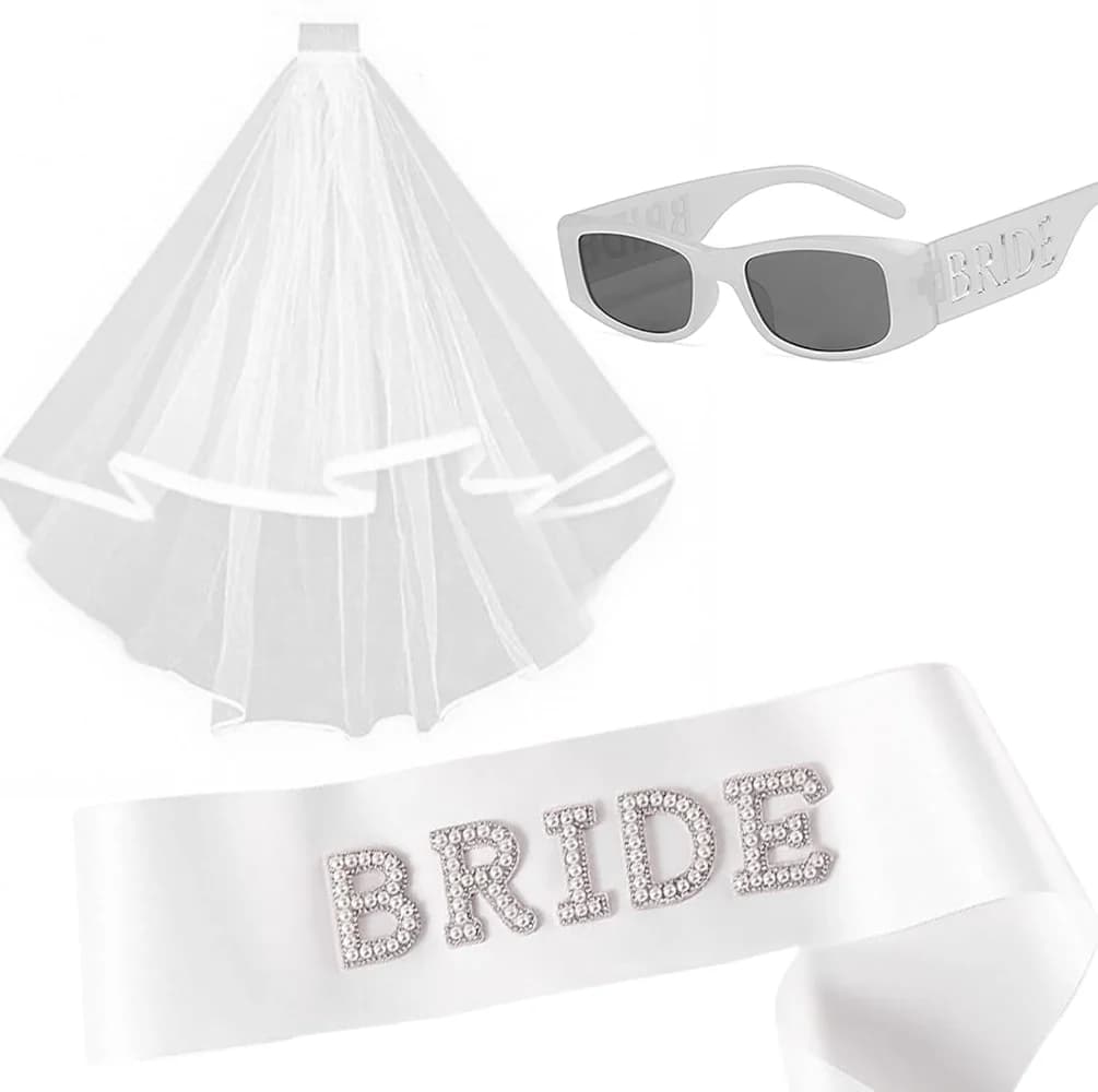 Set 3 Pezzi: Fascia 'Bride To Be', Velo Morbido e Occhiali da Sole Eleganti per Sposa - Accessori per Addio al Nubilato, Regali per Feste Nuziali