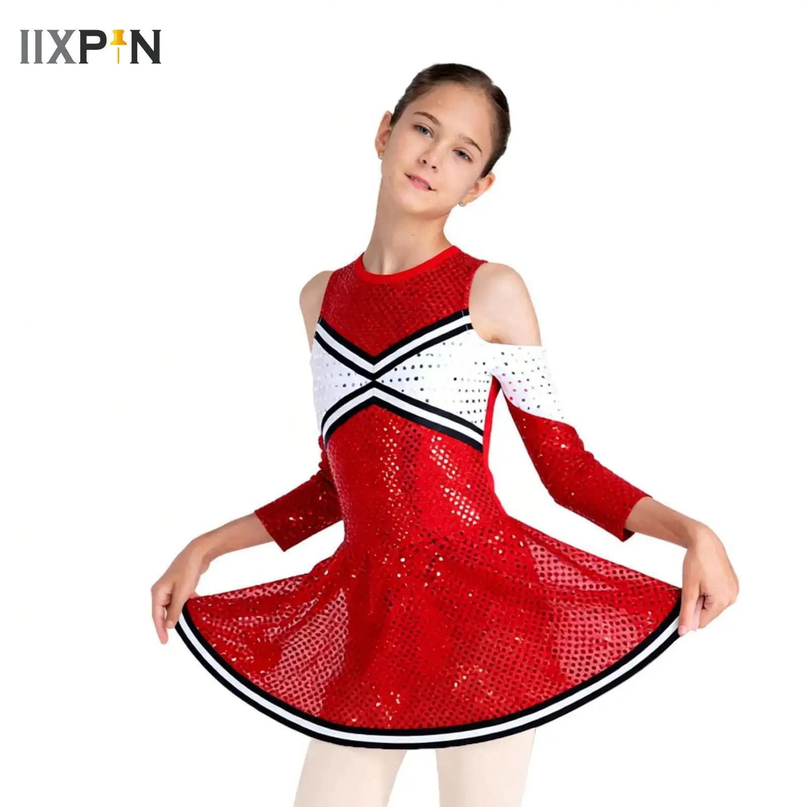 Uniformi da cheerleader per ragazze adolescenti Vestito da ballo per allegria scolastica Costume da competizione per cheerleader Uniformi da cheerleader con paillettes lucide