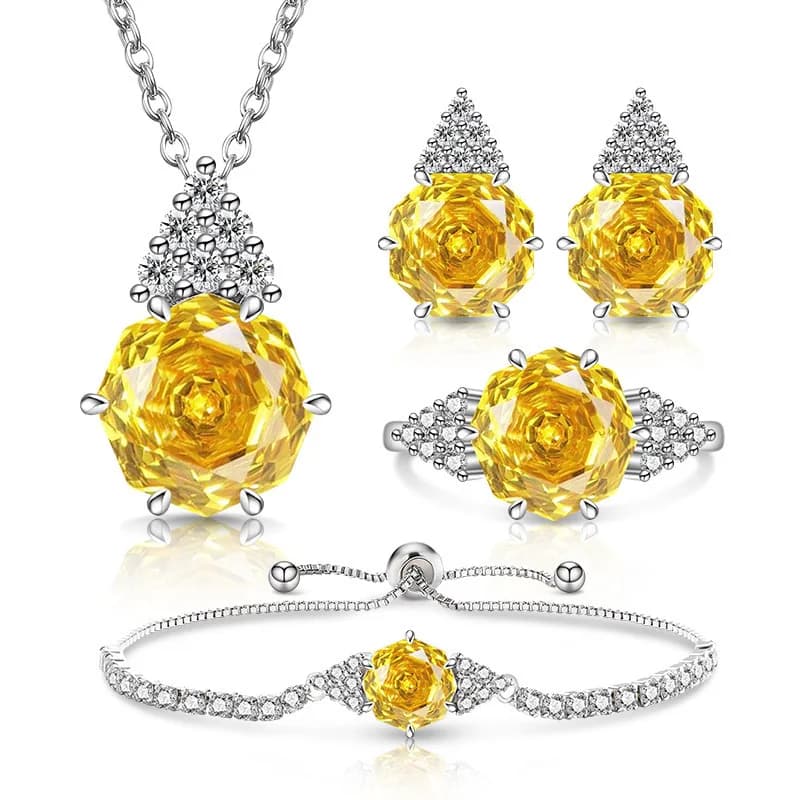 Set di gioielli con diamanti ad alto tenore di carbonio luminosi con taglio rosa romantico ed elegante in argento sterling 925, gioielli per anniversario di matrimonio da donna