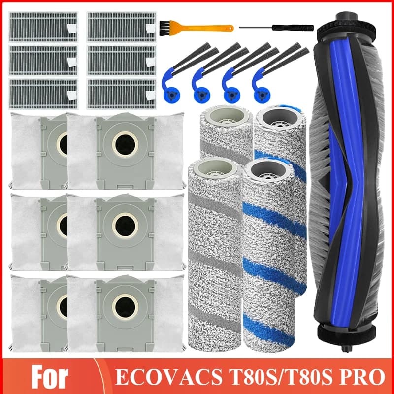Fit For ECOVACS T80S PRO / T80S Robot Vacuum Spare Parts Main Brushes Side Brushes Mop Cloths HEPA Filters Dust Bags Accessories