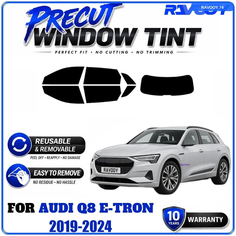 RAVOOY Precut Window Tint, Reusable Removable EPU Film, Custom Fit for Audi Q8 e-tron 2019-2024, UV Heat Protection