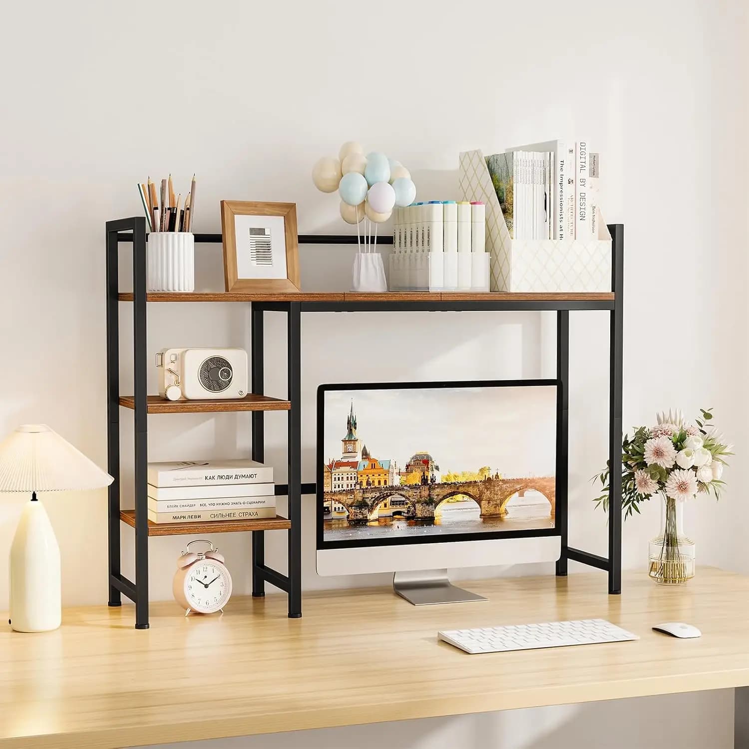 Factory Direct Sales Desk Shelf, 38.6" Desktop Organizer Shelf, Desk Hutch for Computer Monitor, 4 Tier Desk Display Rack