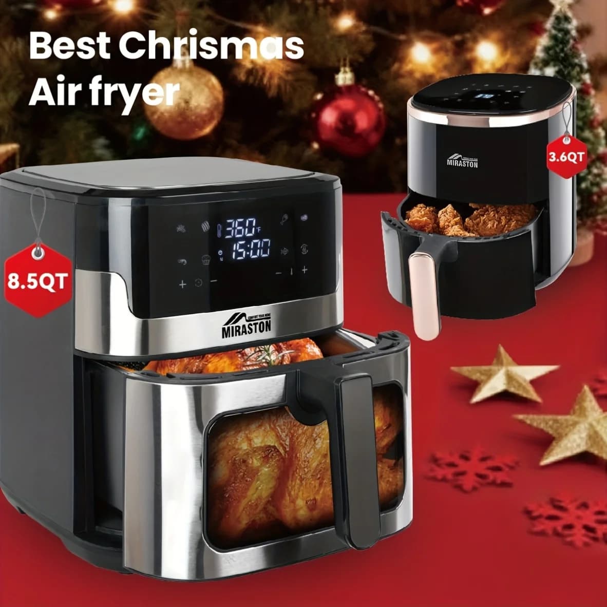 Friggitrice ad aria da 8,5QT/3,6QT, grande capacità migliorata adatta per 5-6 persone, touch screen intelligente per un facile utilizzo con 8 funzioni preimpostate