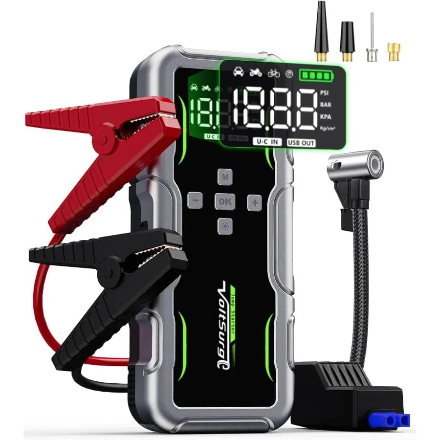 Avviatore di emergenza 7000A con compressore d'aria Batteria portatile da 12 V per tutti i veicoli diesel a gas e 10,0 litri. Include