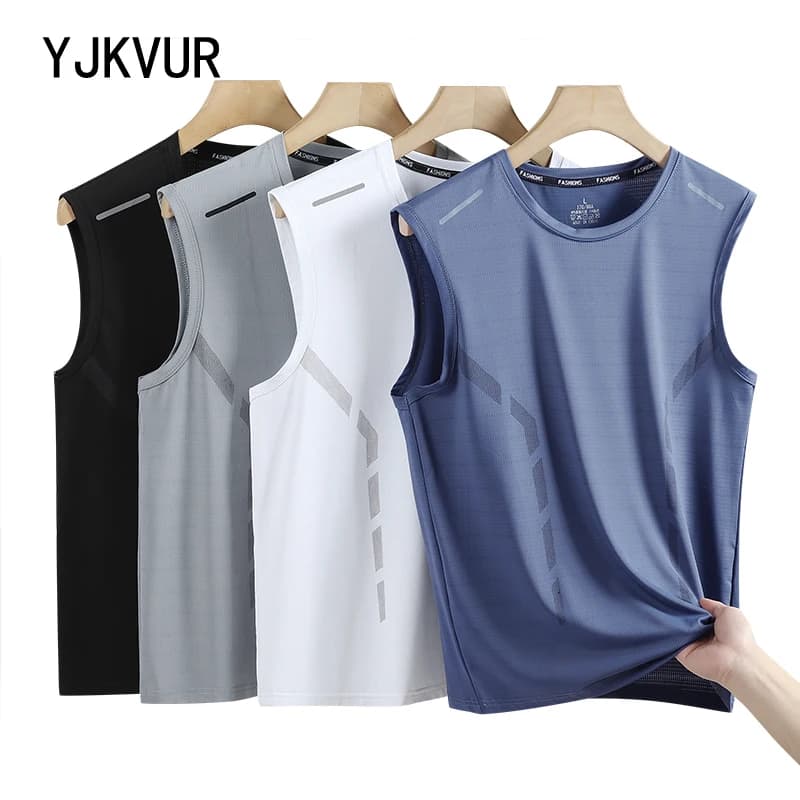 YJKVUR Sports T-Shirt Sleeveless Fast Drying For Men Summer Basket Gym Clothing Breathable Light Plus Size