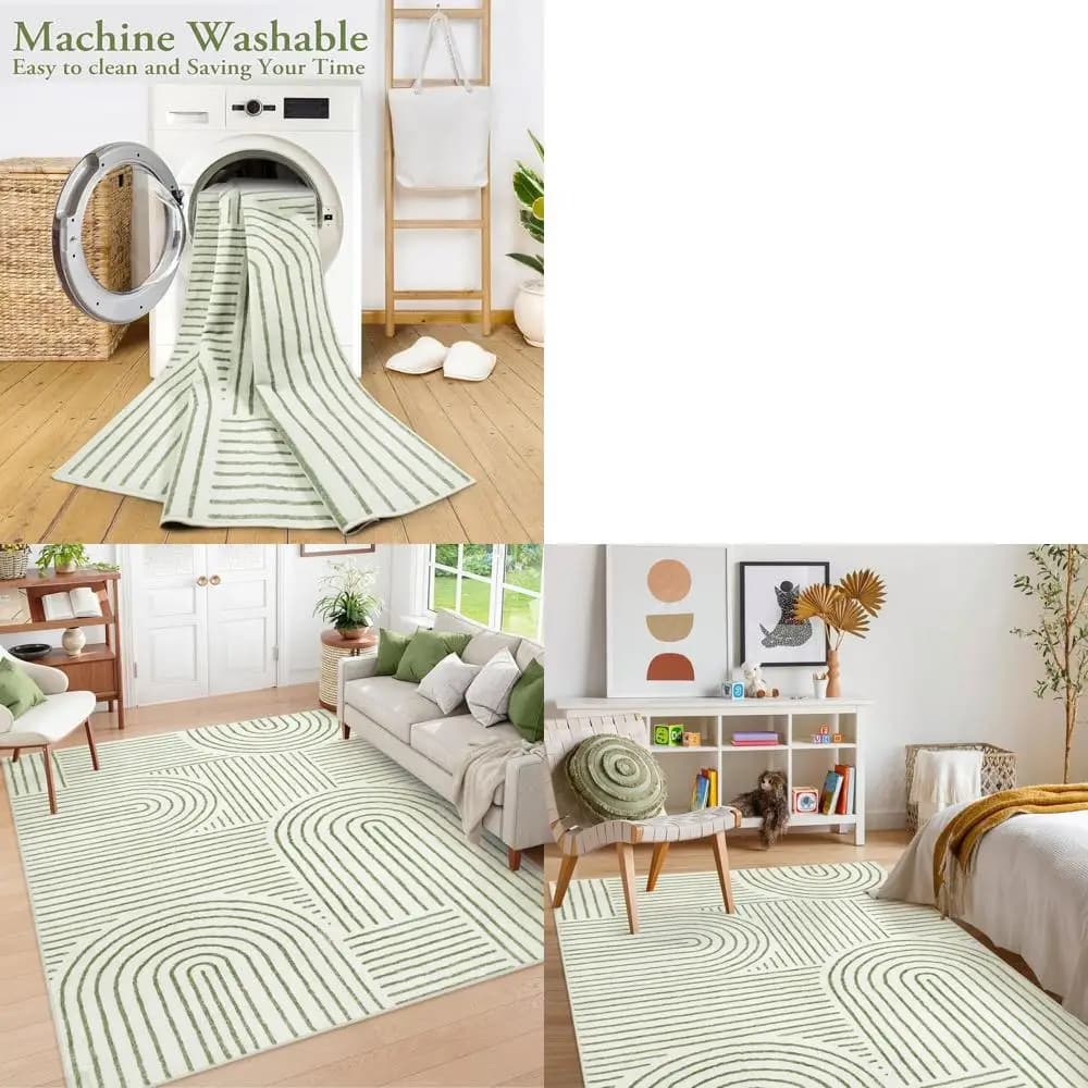 5x7 Washable Green Carpet, Ultra-Slim Anti-slip Soft for Bedroom, Modern Carpet for Living Room, Large Dining Room Mat