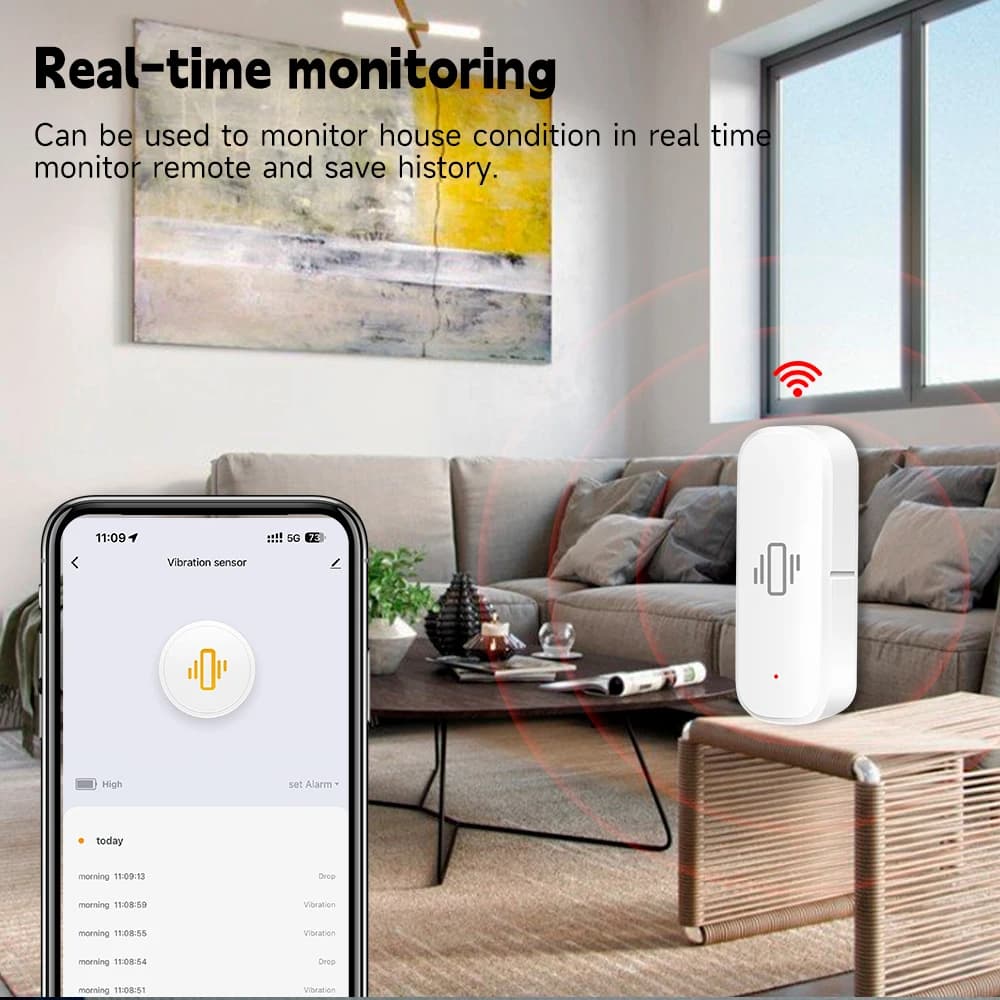 Tuya WiFi Zigbee Smart Vibration Sensor Wireless Motion Shock Detector Home Security Alarm App Notification Record Alexa Google
