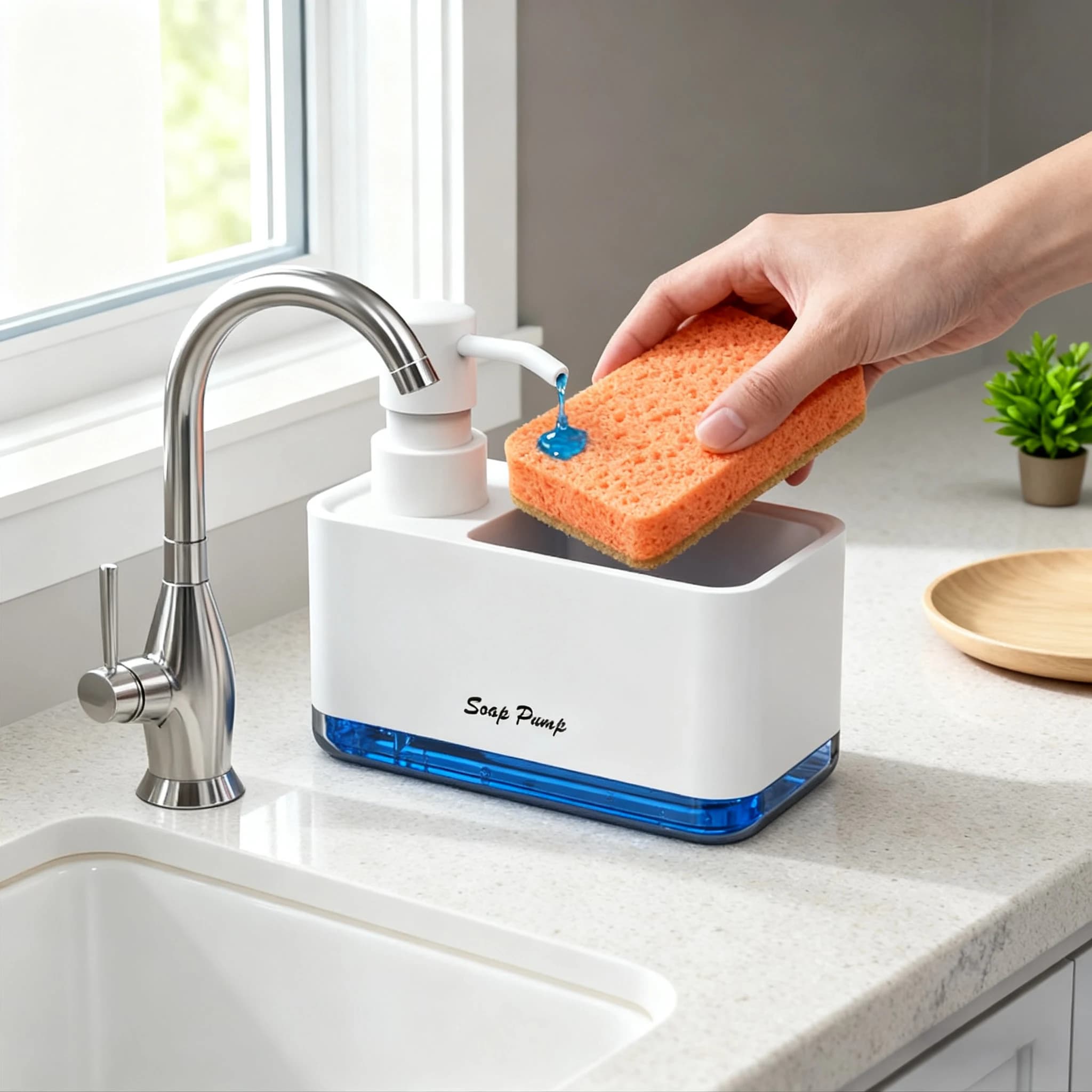 Dispenser per sapone da cucina con porta spugna, dispenser per sapone liquido da cucina con vano porta spugna
