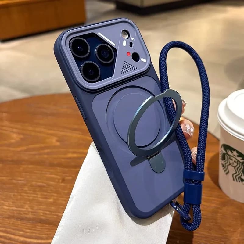 Luxury Metal Ring Bracket for Magsafe Wrist Strap Matte Case for IPhone 17 16 15 14 Plus 13 12 Pro Max 11 Stand Holder Cover