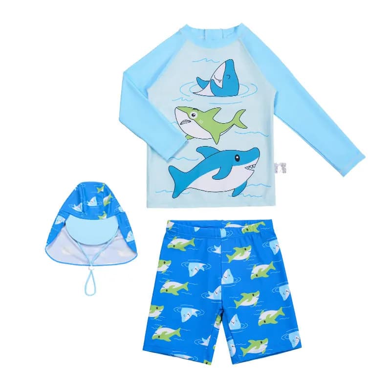 3 pieces swimsuit for kids swimsuits for kids boys swimsuits shark cute sun protection beach soft clothing not pilling with hood