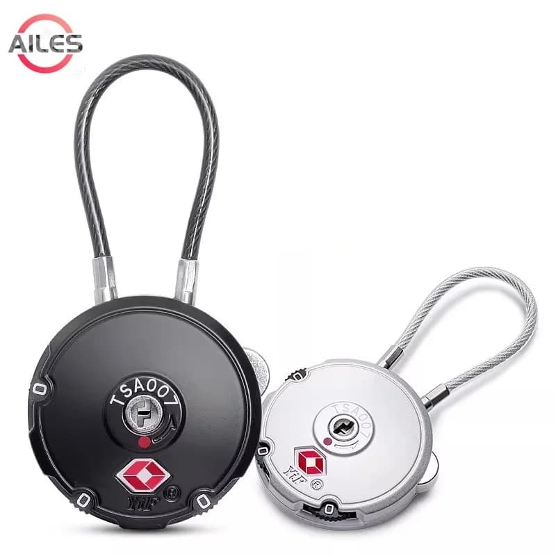 Lucchetto Portatile Rotondo TSA in Metallo con Combinazione per Valigia, Trolley, Armadietto, Zaino - Lucchetto a 3 Cifre con Cavo in Acciaio