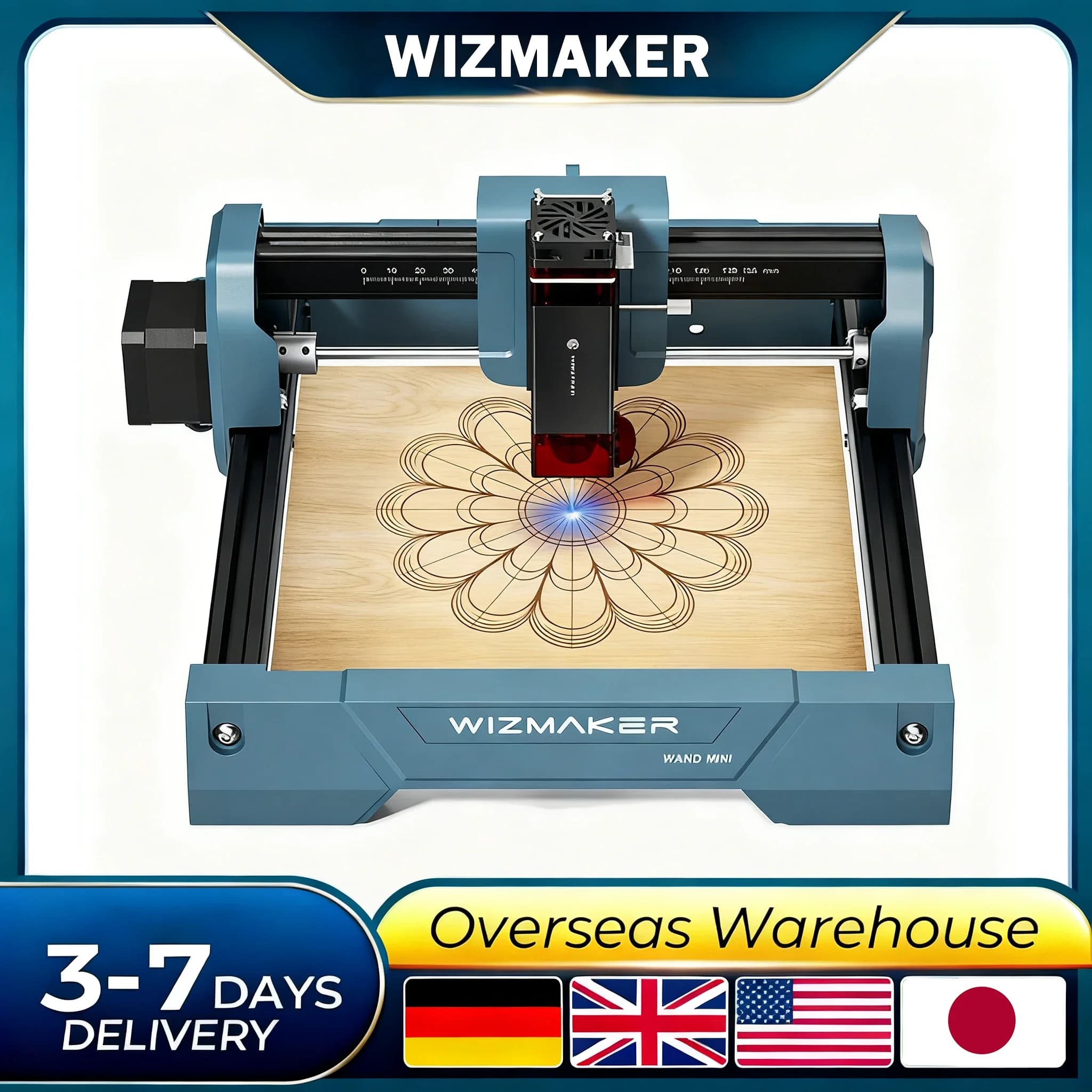 WIZMAKER WAND MINI Professional Laser Engraver Table Compact for Wood, Leather, Paper with Integrated AtomStack AI