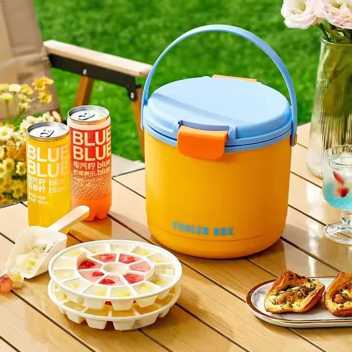 Scatola refrigerante per bevande portatile per bevande per campeggio, picnic, pesca, cubetti di ghiaccio, contenitore per stampi, secchiello per ghiaccio isolato