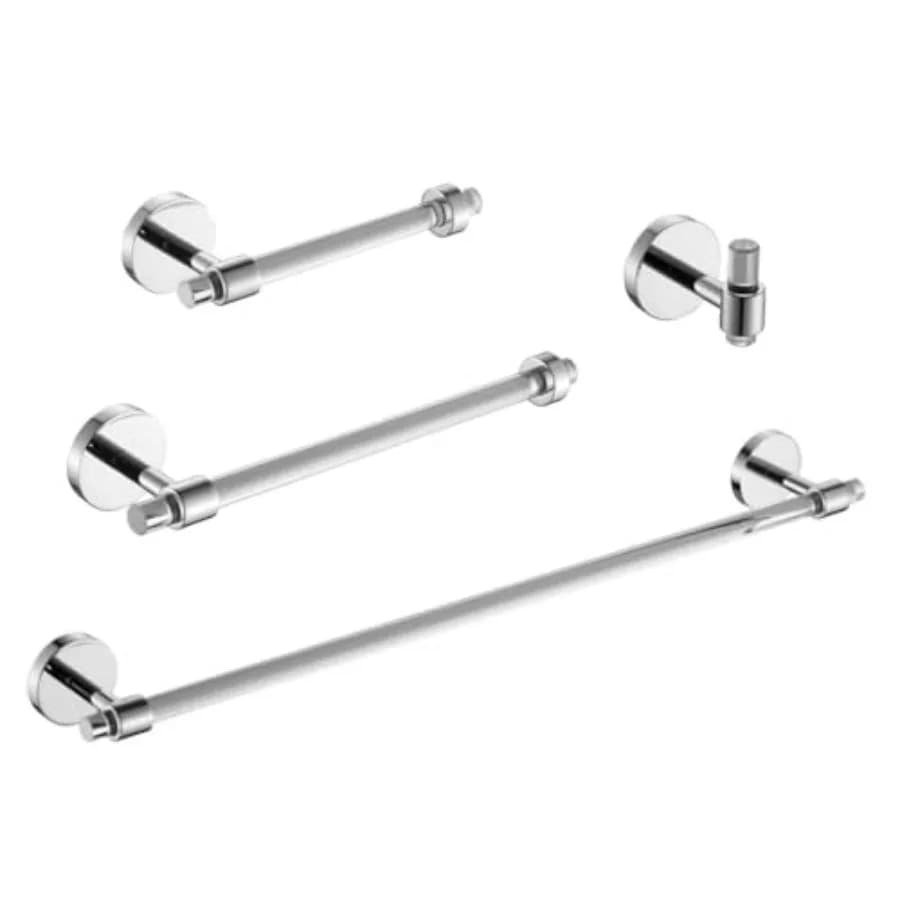 Set di Accessori per Bagno: Portasciugamani, Portaoggetti e Portarotolo in Acrilico Cromato da Parete, Set di 4 Pezzi per Bagni Moderni