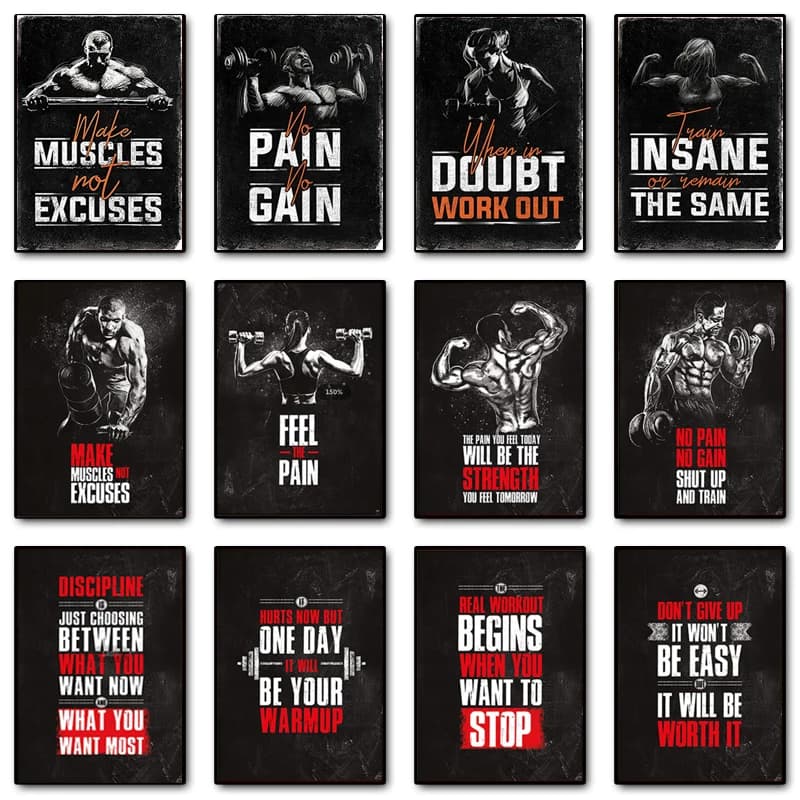 Fitness Sports Poster Bodybuilding Motivational Quote Poster Prints Canvas Painting Wall Art Pictures for Home Gym Decor