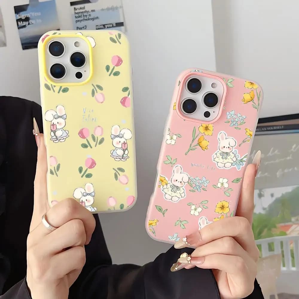 Cute Little Rabbit With Lines Phone Case For IPhone 17 16 15 14 13 12 Pro Max Plus Mini Jelly Material Case Crystal