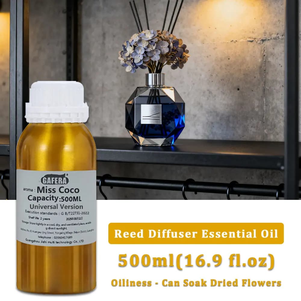 GAFERA 500ml (16.9 fl.oz) Oli Essenziali Miss Coco/Rose - Olio Aromatico di Ricambio per Diffusore a Bastoncini e Aromaterapia Senza Fiamma