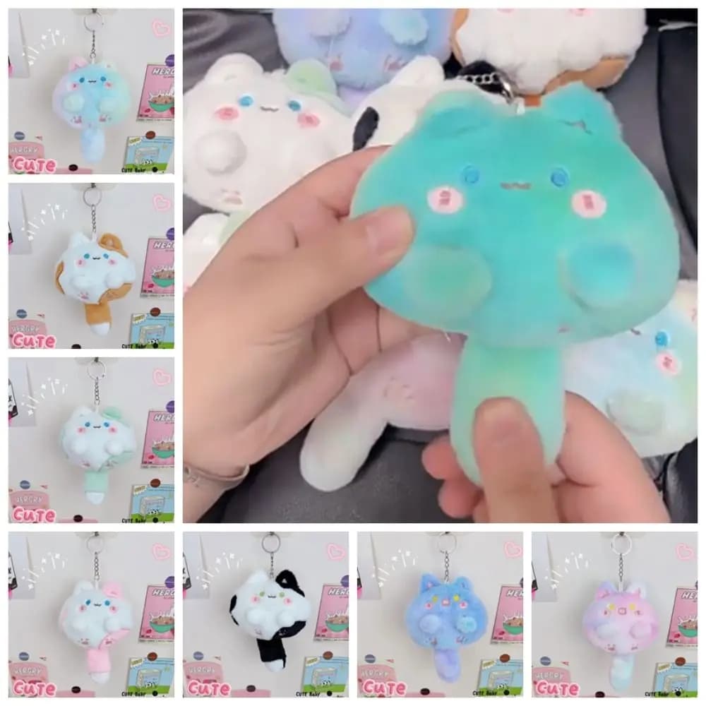 Portable Pendant Long Tailed Cat Keychain Cartoon Squeak Cat Soft Tail Soft Cute Soft Stuffed Cat Keyring Grab Machine