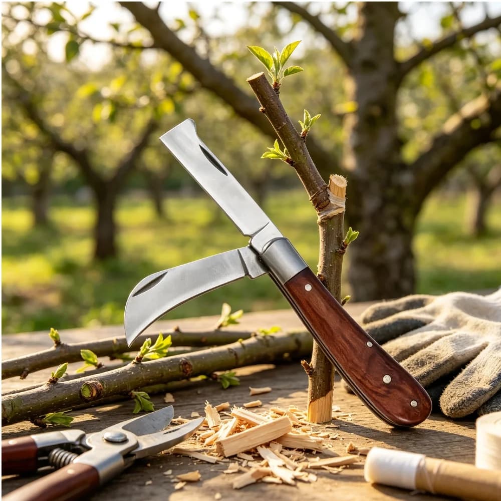 Folding Grafting Knife Tools Pruning Knife Professional Garden Fruit Tree Cutter Wooden Handle Knife