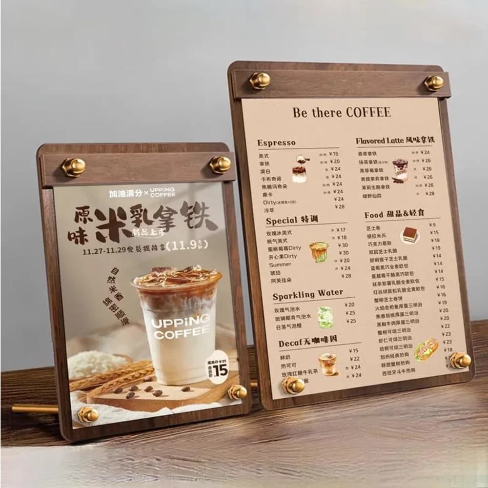 1PCS A5 148X210MM Wooden sign holder Exhibitor Office Restaurants Table Plastic menu Flyer Paper holder Photo frames