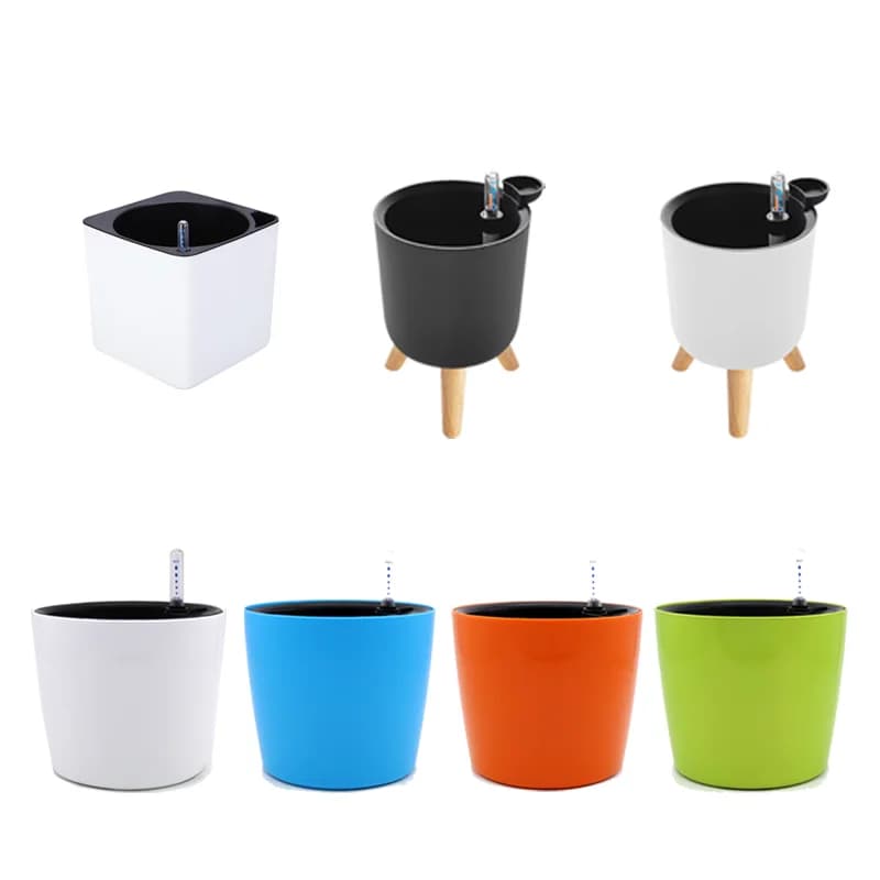 White Self-riding Vase with Water Level Indicator, Decorative Modern Plant Vase for Bonsai