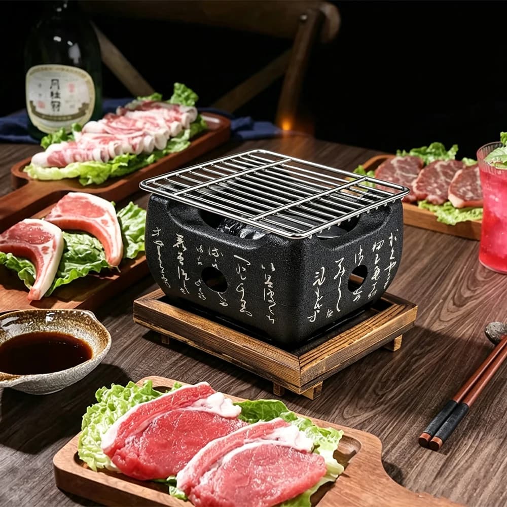 Smokeless Portable Grill Korean Japanese Barbecue Grill Charcoal BBQ Oven Alcohol Stove Household Non-stick Korea BBQ Table