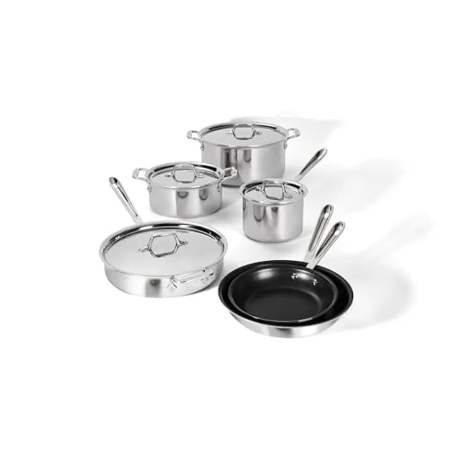 Set da cucina: pentole antiaderenti a 3 strati, colore argento, adatte al forno e al grill fino a 600°F, include padella e casseruola.