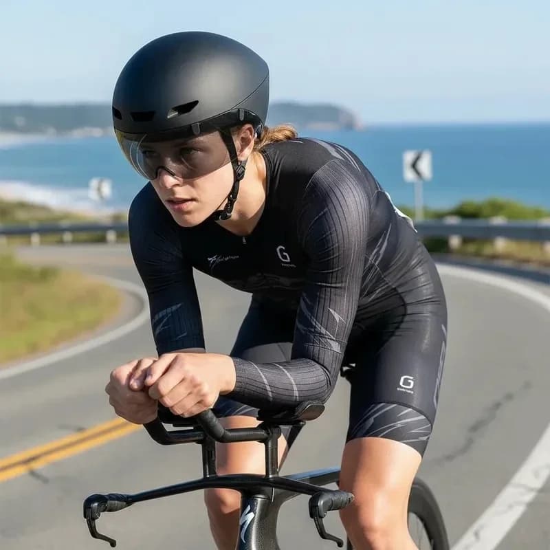 Casco da Ciclismo TT per Uomo e Donna con Lenti, per Triathlon, Bici da Strada, Gare a Cronometro