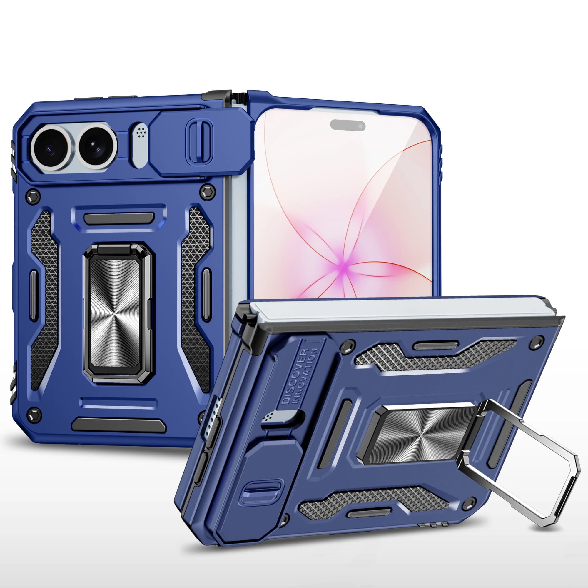 Mecha Magnetic Shockproof Stand Phone Case‌ for iPhone Duo Ultra 18 Fold Wide Sliding Camera Window‌ Edge Protection Slim Cover
