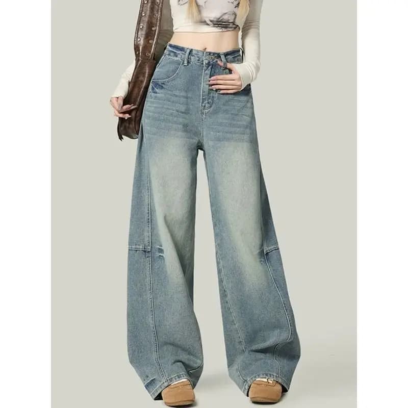 Loose Straight Leg Blue Jeans Women's plus Size Spring New Wide Leg Floor Length Meat Covering Casual High Waist Trousers
