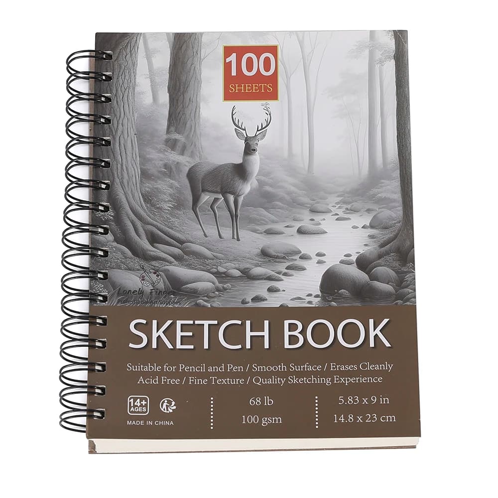 Professional 100 Sheets Sketch Book 5.83"x9" with Spiral Bound and Hardback Cover - White Acid-Free Drawing Sketch Paper (100g)