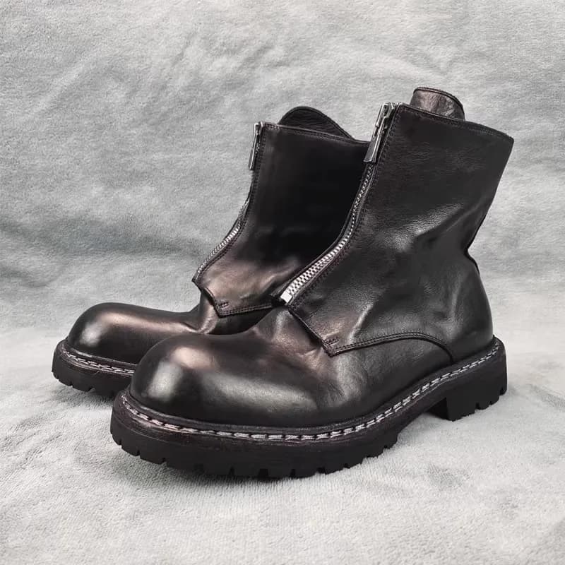 Scarpe da uomo britanniche con cerniera frontale, stivali da moto vintage in vera pelle, stivali da lavoro da donna per escursioni all'aperto, stivali Chelsea di lusso