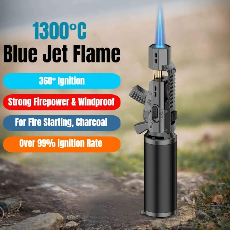 1300°C High-Power Jet Torch Lighter, 360° Invertible Windproof Blow Torch, Refillable Butane Igniter for Cigars, BBQ & Welding