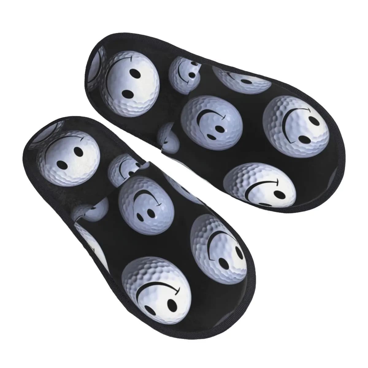 Pantofole da donna personalizzate con palline da golf smiley in memory foam, calde e comode per la casa