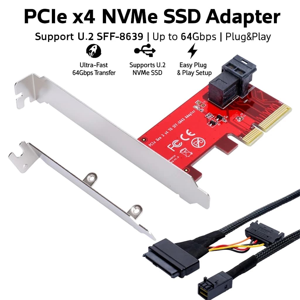 Scheda adattatore SSD PCIe x4 a U.2 NVMe Convertitore connettore SFF-8643 per aggiornamento archiviazione server desktop di espansione PCIe 4.0