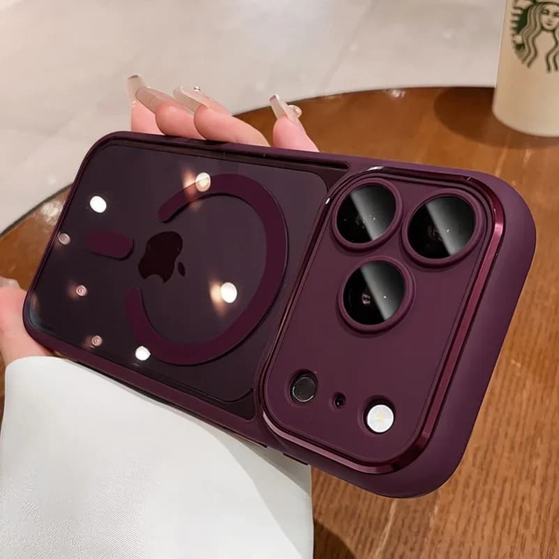 Luxury Burgundy Transparent Magnetic For Magsafe Case For iPhone 18 15 14 13 12 16 17 Pro Max Bumper Shockproof Back Cover