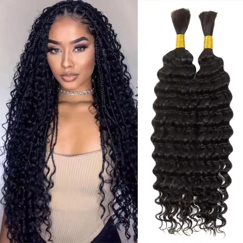 Synthetic 18" Deep Wave Bulk hair For Braiding 160g No Weft Deep Wave For Braiding Micro Faux Braiding Hair for Boho Braids Wet